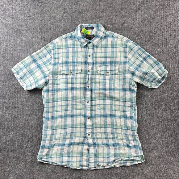 Pendleton Shirt Men Medium M Blue Green Plaid Linen Malone Casual Button Up - Picture 1 of 12